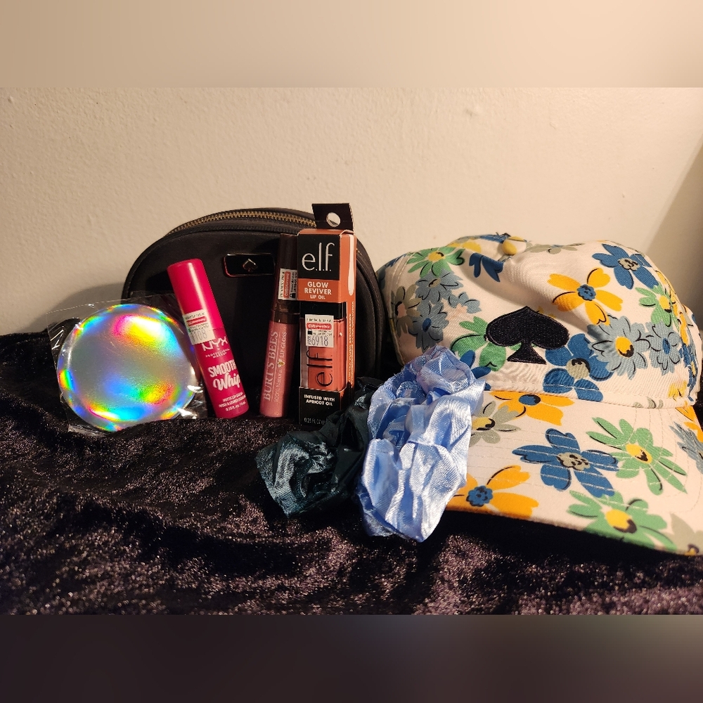 Kate Spade Make Up Bag & Nwt Hat Plus Goodies